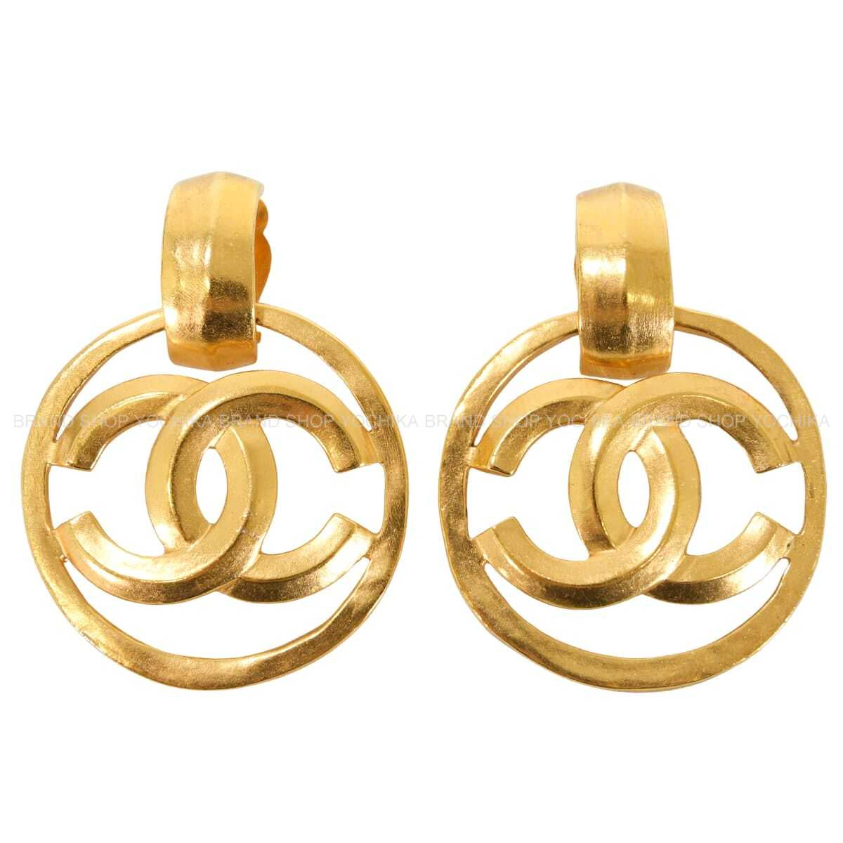 [Pre-loved] 96P CHANEL earrings Vintage Big COCO Mark Round Swing Gold Gold HW[LIKE NEW][Authentic]