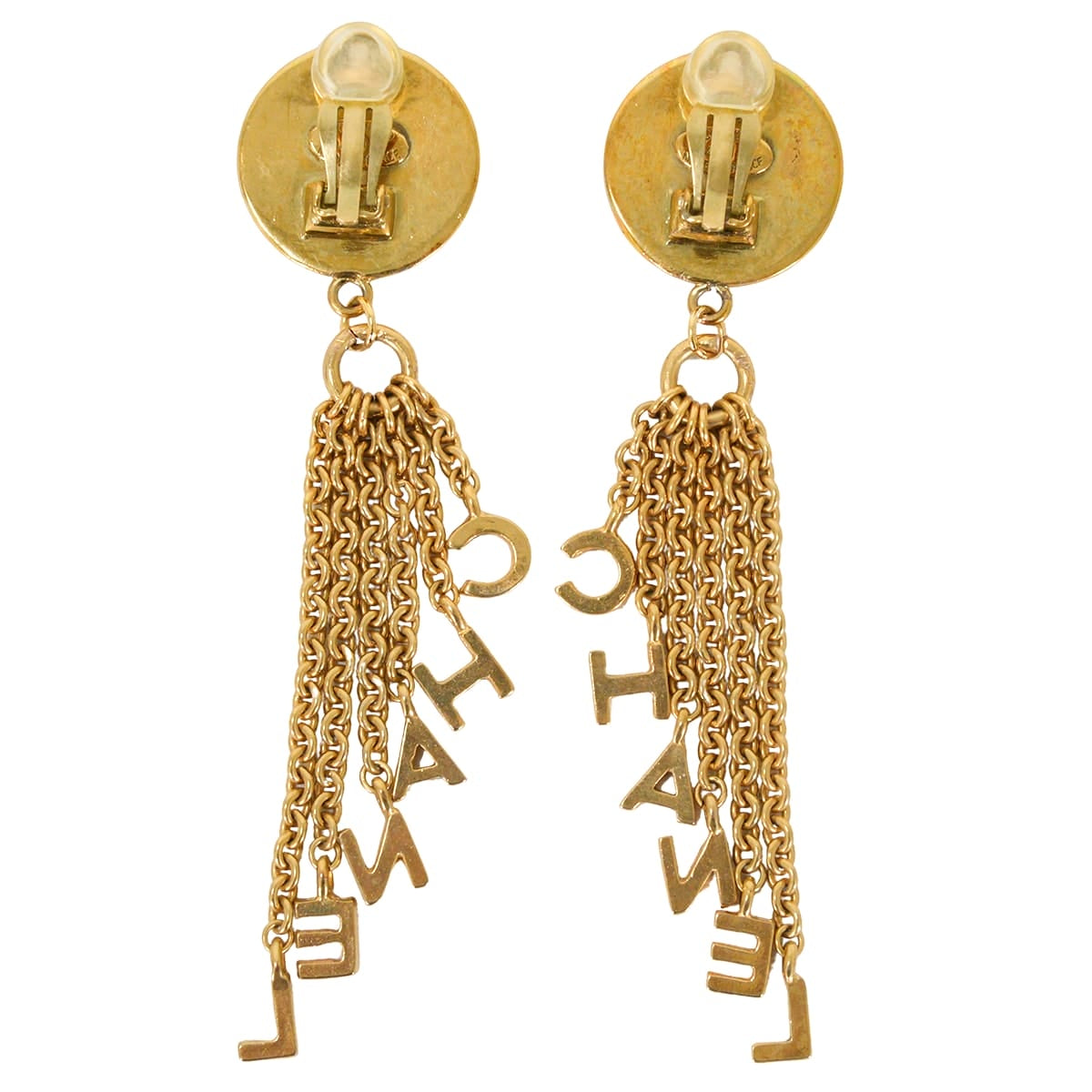 [Pre-loved] 94A CHANEL earrings Vintage COCO Mark Coin Motif Chain Logo Dangle Gold Gold HW[LIKE NEW][Authentic]