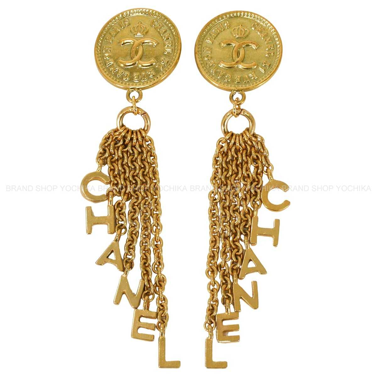 [Pre-loved] 94A CHANEL earrings Vintage COCO Mark Coin Motif Chain Logo Dangle Gold Gold HW[LIKE NEW][Authentic]