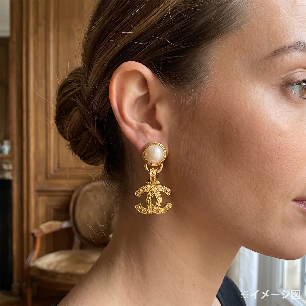[Pre-loved] 94A CHANEL earrings Vintage Pearl COCO Mark Dangle Gold Metal/Pearl[LIKE NEW][Authentic]