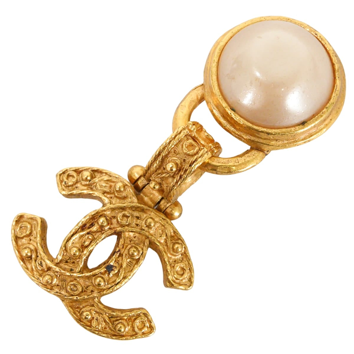 [Pre-loved] 94A CHANEL earrings Vintage Pearl COCO Mark Dangle Gold Metal/Pearl[LIKE NEW][Authentic]