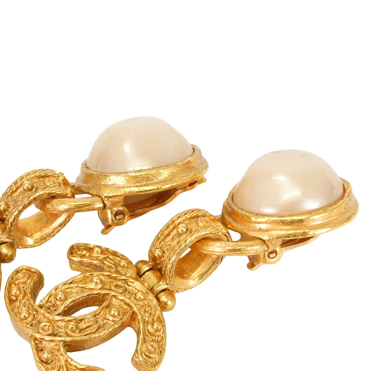 [Pre-loved] 94A CHANEL earrings Vintage Pearl COCO Mark Dangle Gold Metal/Pearl[LIKE NEW][Authentic]