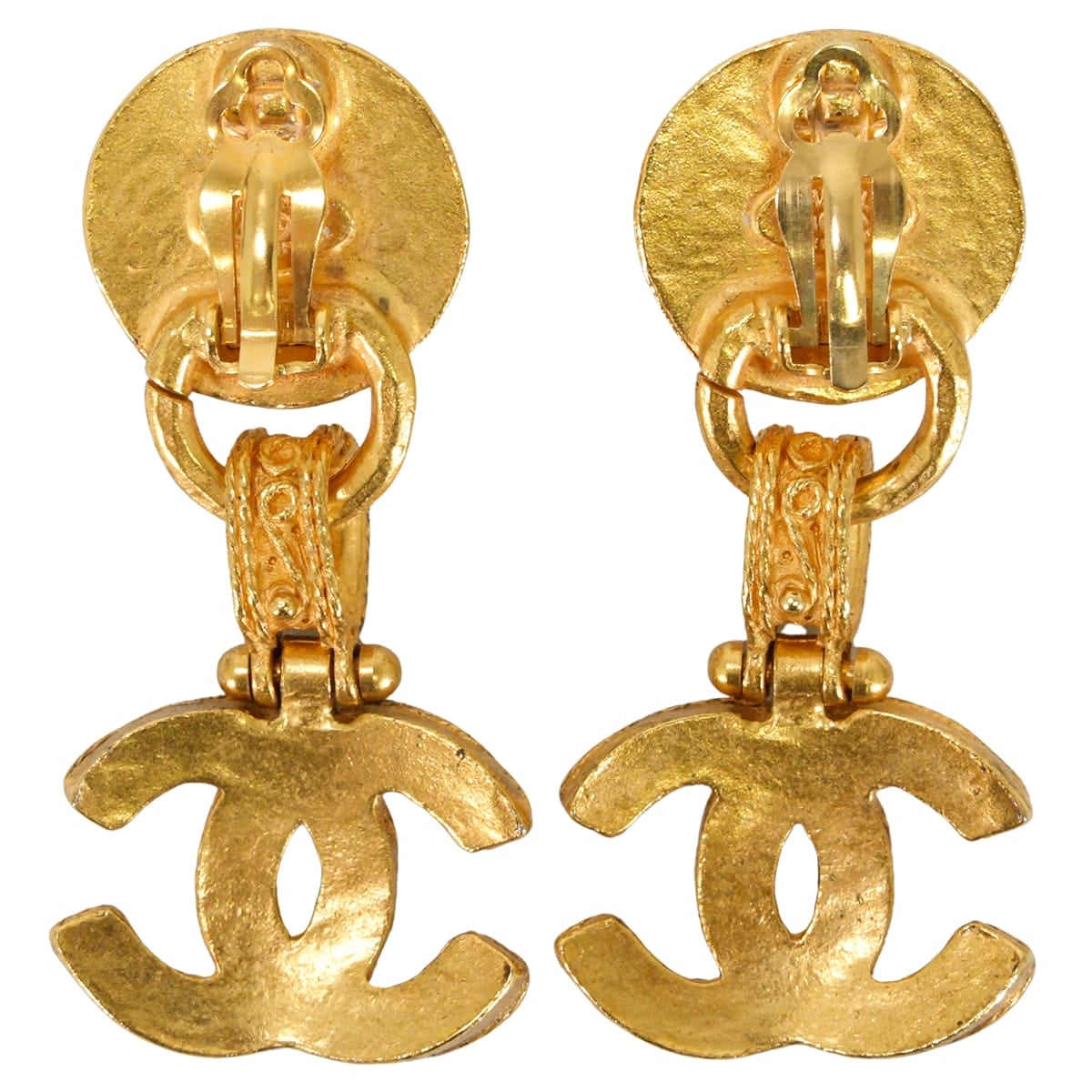 [Pre-loved] 94A CHANEL earrings Vintage Pearl COCO Mark Dangle Gold Metal/Pearl[LIKE NEW][Authentic]