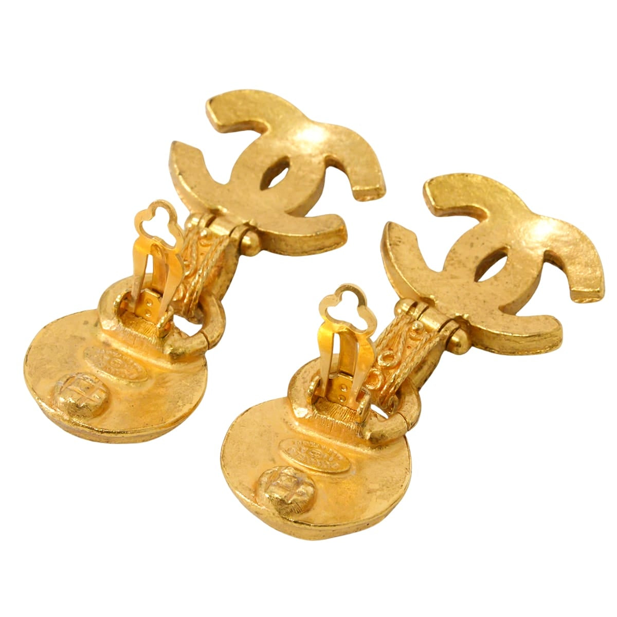 [Pre-loved] 94A CHANEL earrings Vintage Pearl COCO Mark Dangle Gold Metal/Pearl[LIKE NEW][Authentic]