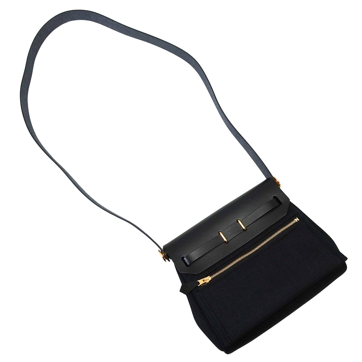 HERMES Shoulder bag Herbag Zip 20 Mini Noir (Black) Toile Militaire/Vache Hunter Gold HW Stamp K[BRAND NEW][Authentic]