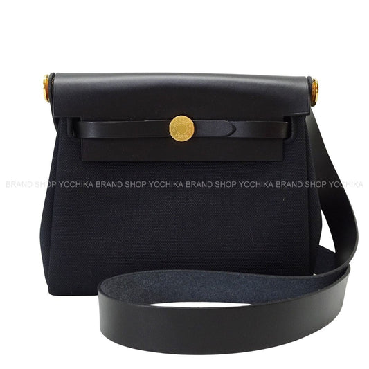 HERMES Shoulder bag Herbag Zip 20 Mini Noir (Black) Toile Militaire/Vache Hunter Gold HW Stamp K[BRAND NEW][Authentic]