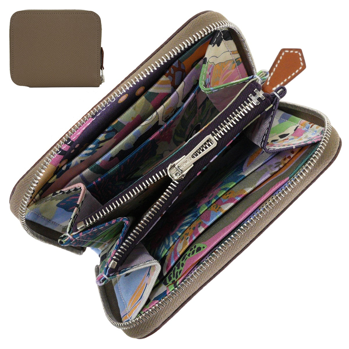 HERMES Bi-fold wallet Azap Silk'in Compact EN LIBERTE! Etoupe Veau Epsom/Silk100%/Veau Barenia Silver HW Stamp K[BRAND NEW][Authentic]