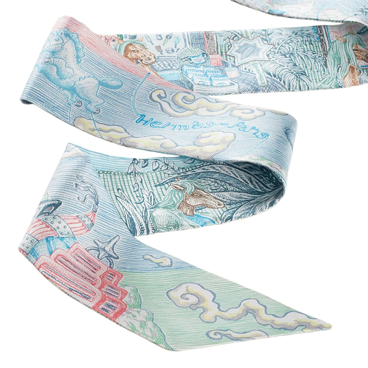 HERMES scarf Twilly City of Light Bleu Jean/Pink/Vert Veronese Silk100%[BRAND NEW][Authentic]