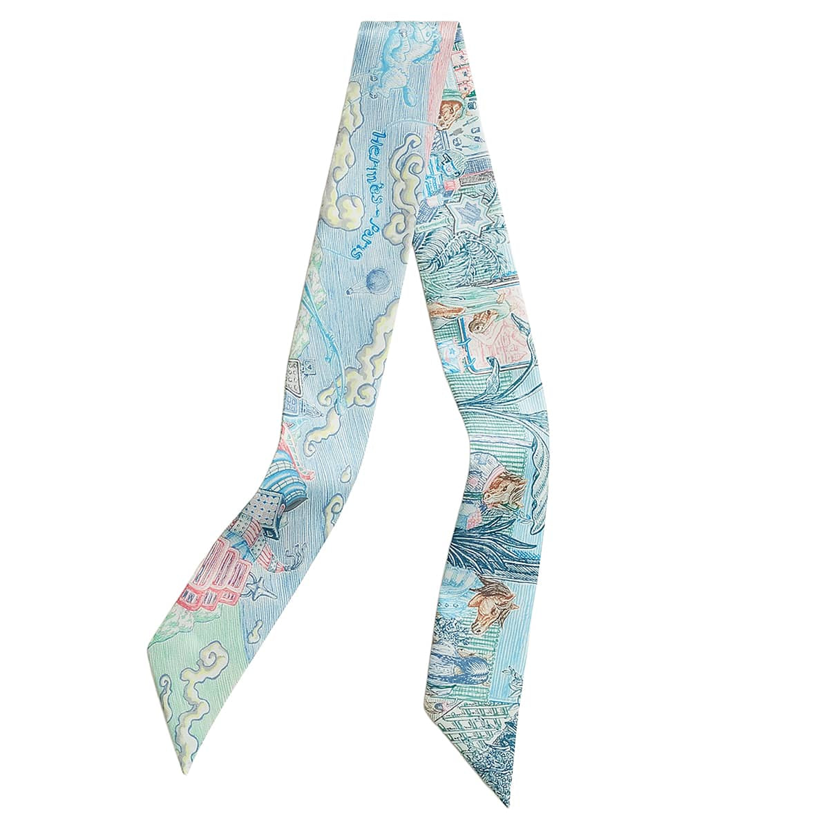 HERMES scarf Twilly City of Light Bleu Jean/Pink/Vert Veronese Silk100%[BRAND NEW][Authentic]