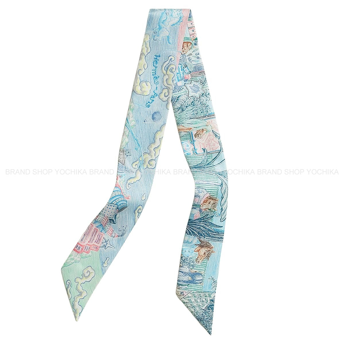 HERMES scarf Twilly City of Light Bleu Jean/Pink/Vert Veronese Silk100%[BRAND NEW][Authentic]