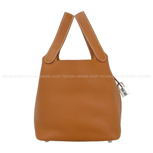 [Pre-loved] HERMES Handbag Picotin Lock 18 PM Gold Taurillon Clemence Silver HW Stamp W[LIKE NEW][Authentic]