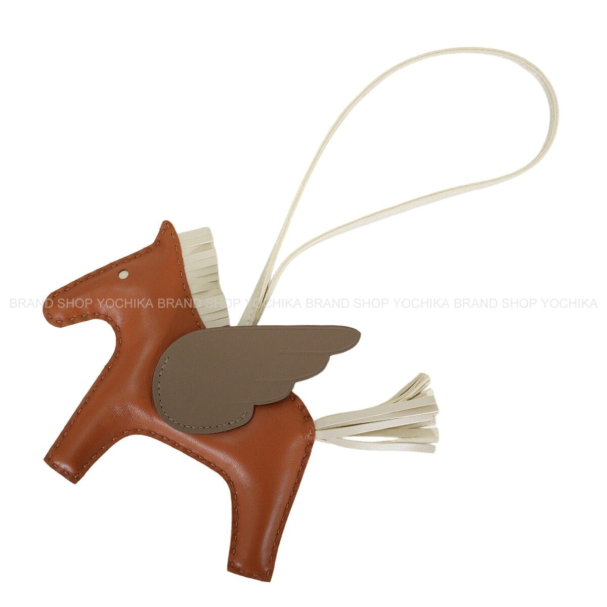 HERMES bag charm Rodeo Pegasus MM Gold/Craie/Etoupe Agneau Milo/Veau Swift Stamp B[EXCELLENT][Authentic]