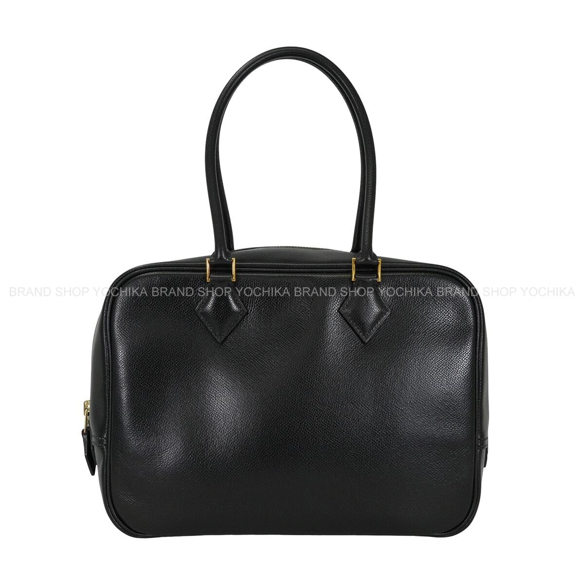 [Pre-loved] HERMES Handbag Plume 28 Noir (Black) Courchevel Gold HW Stamp □G[USED SA][Authentic]