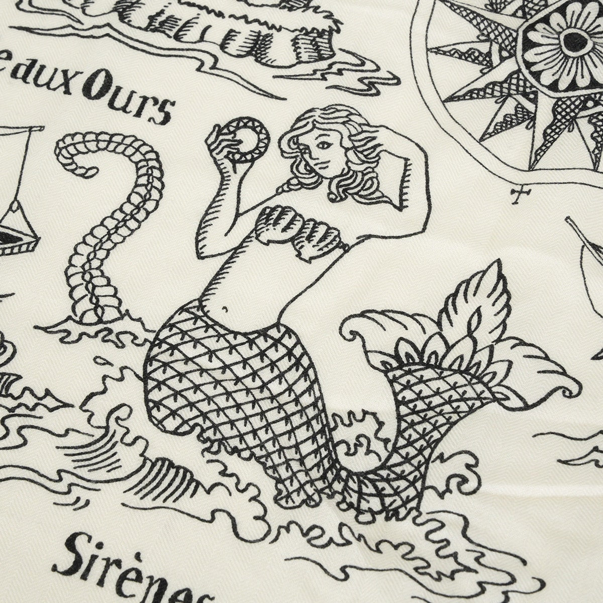 2024SS HERMES scarf Carre 140 Tatouages Marins Bandana Blanc (White)/Noir (Black) Cashmere65% / Silk35%[EXCELLENT][Authentic]