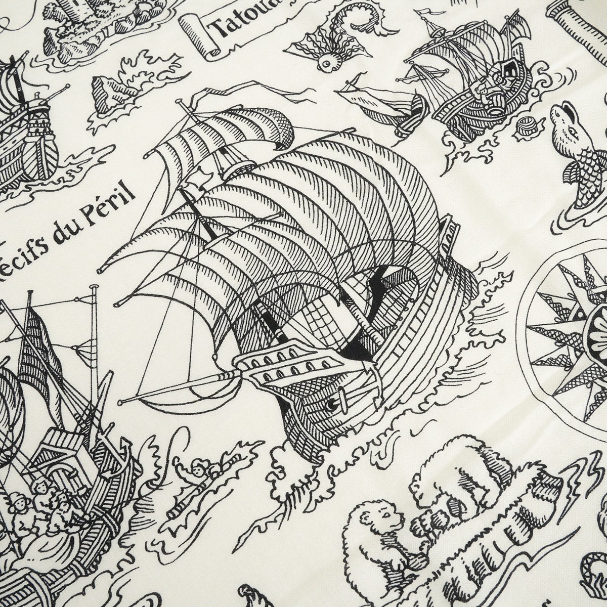 2024SS HERMES scarf Carre 140 Tatouages Marins Bandana Blanc (White)/Noir (Black) Cashmere65% / Silk35%[EXCELLENT][Authentic]