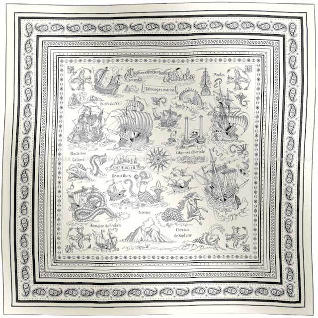 2024SS HERMES scarf Carre 140 Tatouages Marins Bandana Blanc (White)/Noir (Black) Cashmere65% / Silk35%[EXCELLENT][Authentic]