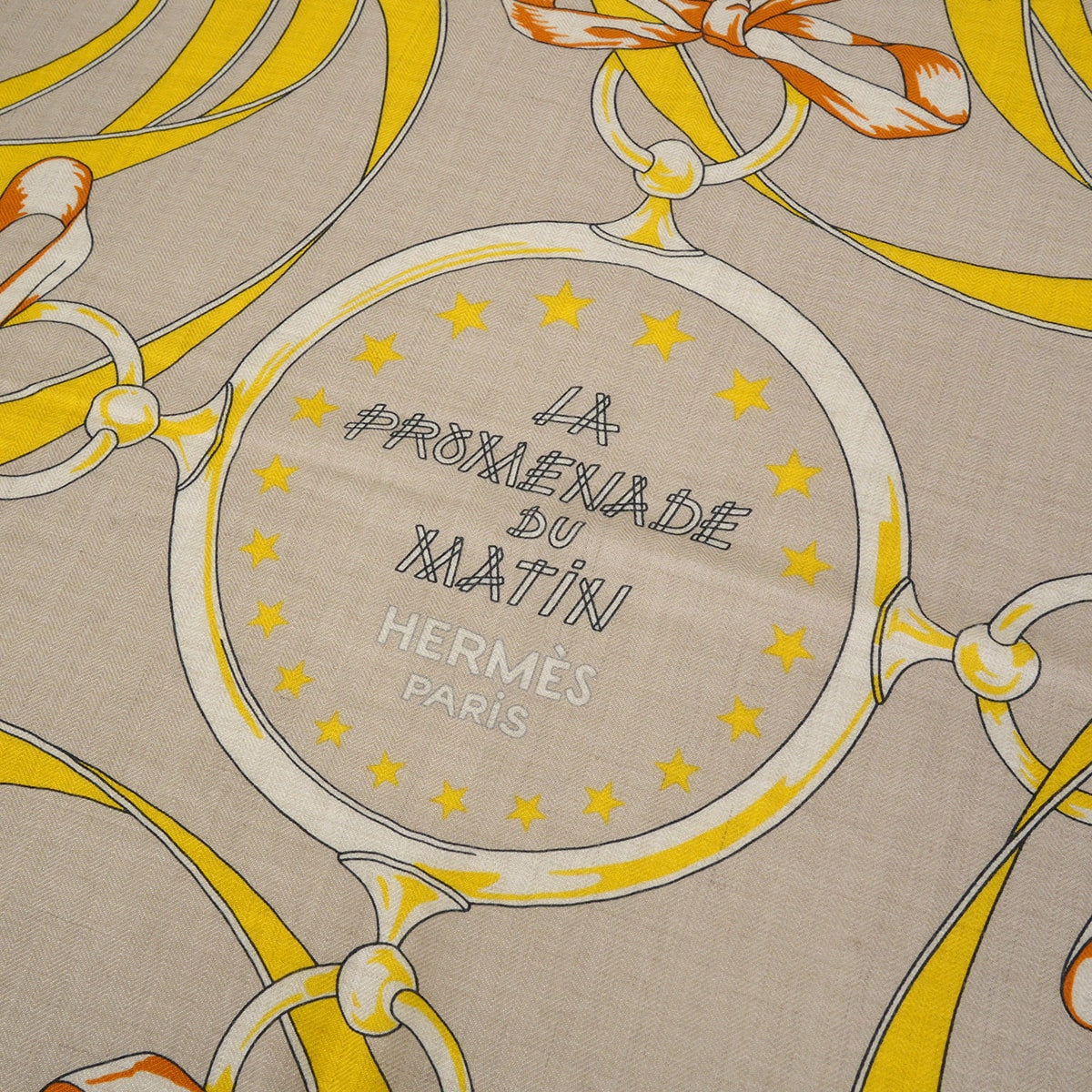 2023SS HERMES scarf Carre 140 La Promenade du MatinNatural/Beige/Jaune Cashmere70% / Silk30%[EXCELLENT][Authentic]