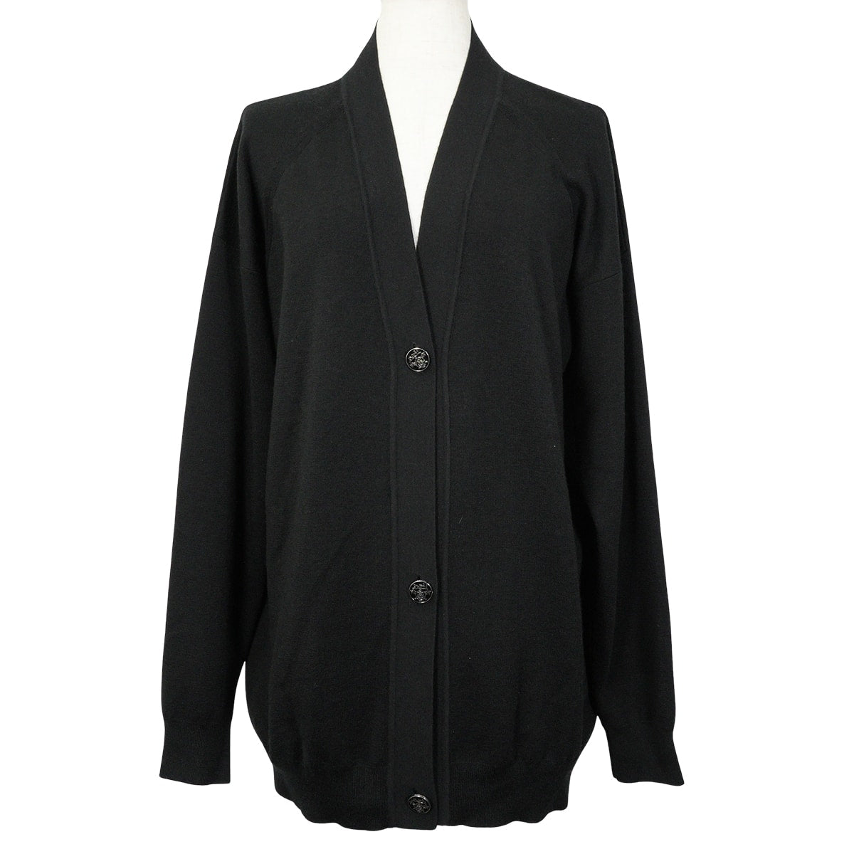 [Pre-loved] HERMES Cardigan Long Sleeve Ex-Libris Buttons Noir (Black) Cashmere50% / Silk50% #36[LIKE NEW][Authentic]