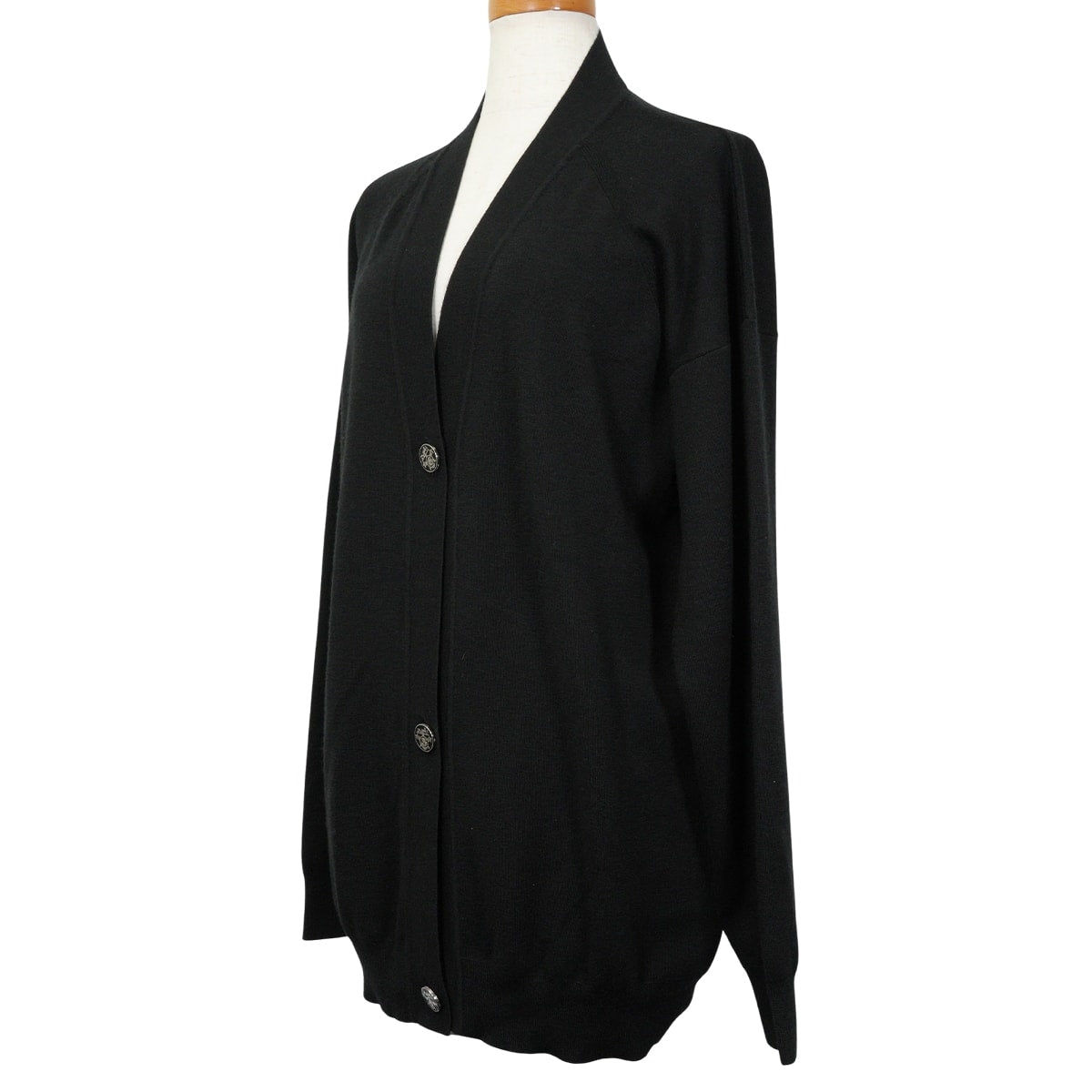 [Pre-loved] HERMES Cardigan Long Sleeve Ex-Libris Buttons Noir (Black) Cashmere50% / Silk50% #36[LIKE NEW][Authentic]