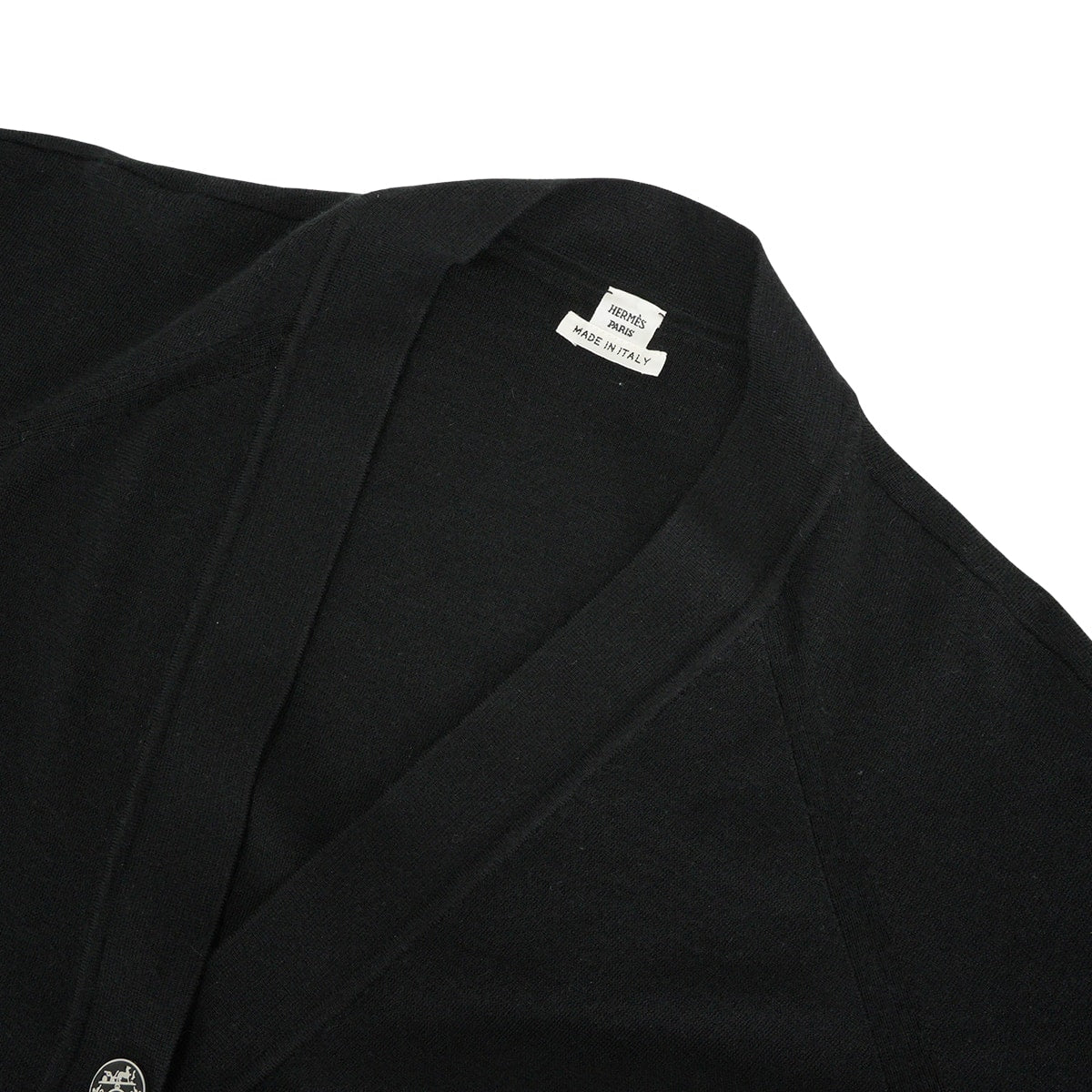 [Pre-loved] HERMES Cardigan Long Sleeve Ex-Libris Buttons Noir (Black) Cashmere50% / Silk50% #36[LIKE NEW][Authentic]