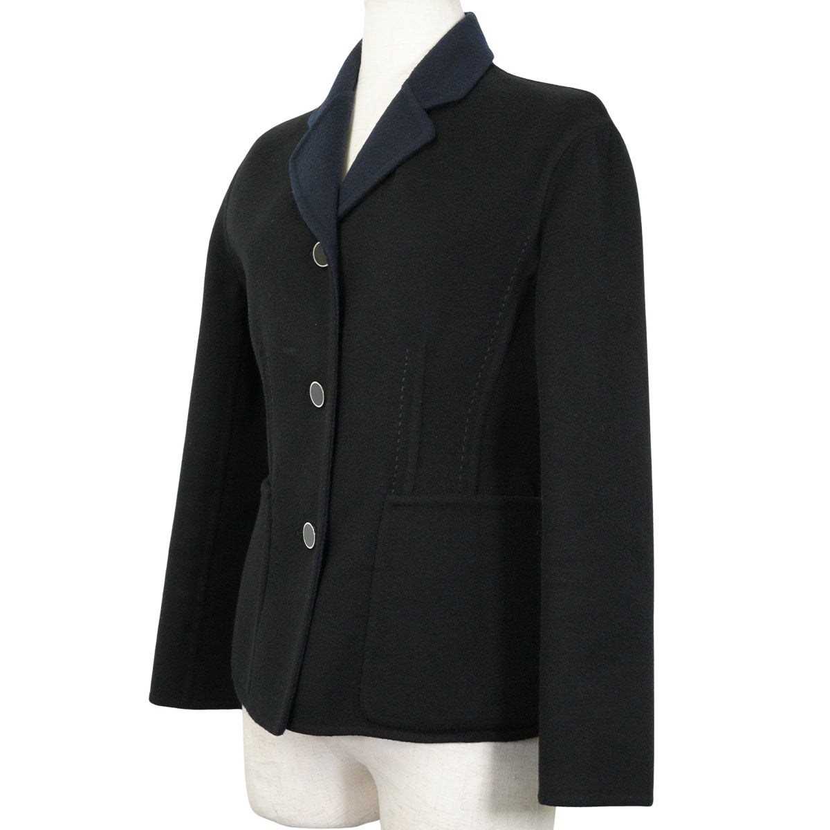 [Pre-loved] HERMES Tailored jacket Women's Long Sleeve Double-Faced Notched Lapel Bi-Color Noir (Black)/Navy Cashmere100% #38[LIKE NEW][Authentic]
