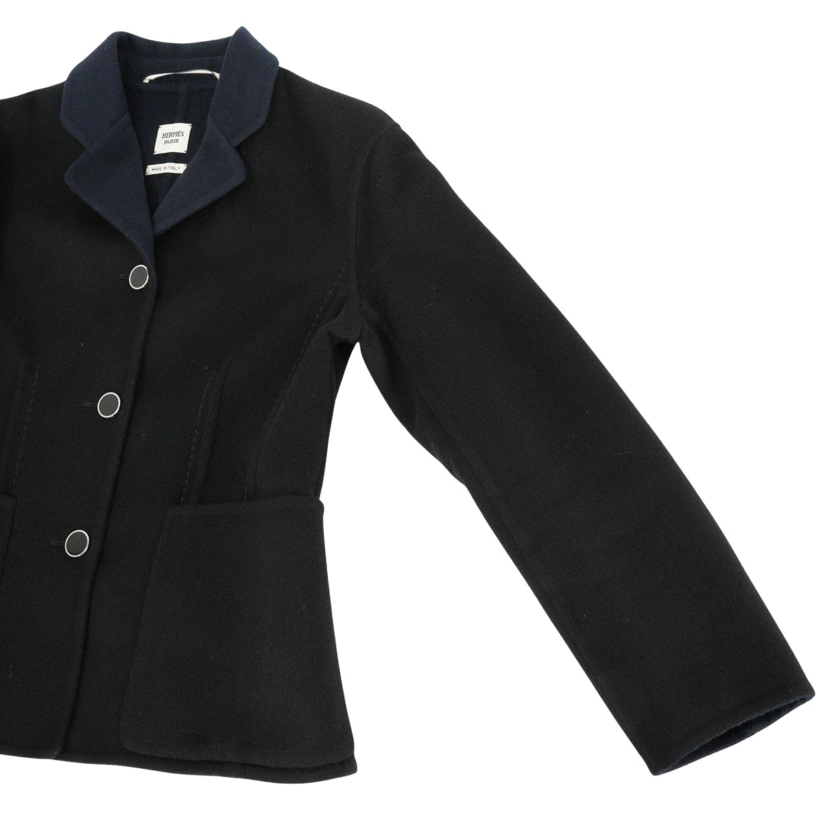 [Pre-loved] HERMES Tailored jacket Women's Long Sleeve Double-Faced Notched Lapel Bi-Color Noir (Black)/Navy Cashmere100% #38[LIKE NEW][Authentic]