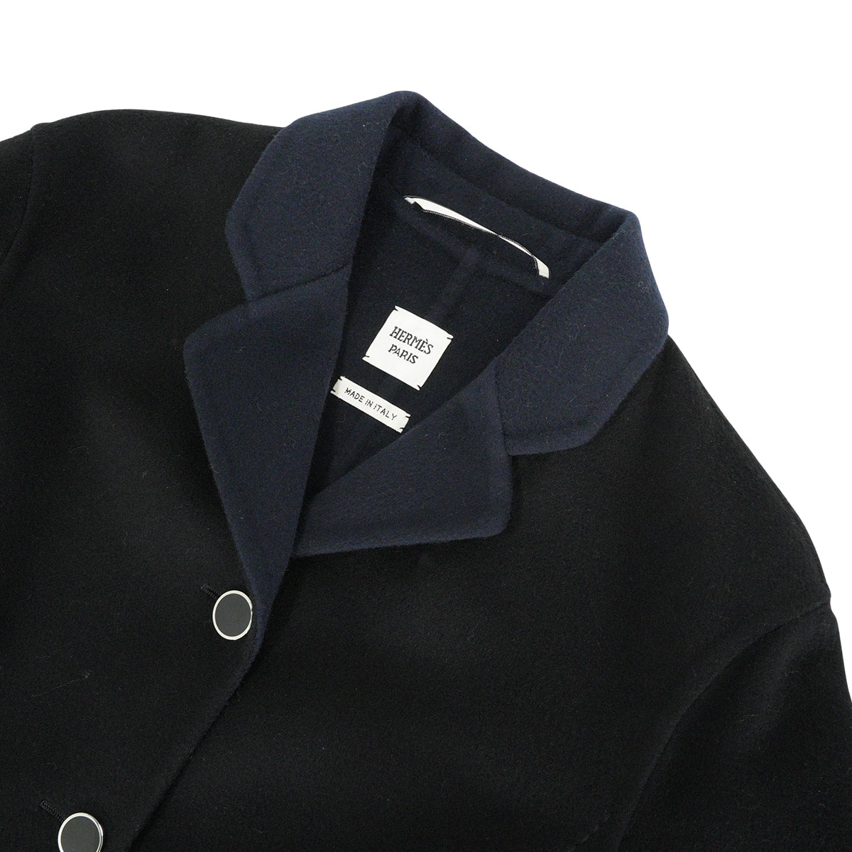 [Pre-loved] HERMES Tailored jacket Women's Long Sleeve Double-Faced Notched Lapel Bi-Color Noir (Black)/Navy Cashmere100% #38[LIKE NEW][Authentic]
