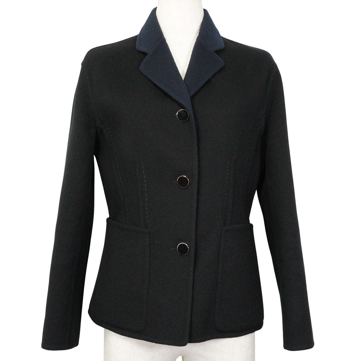 [Pre-loved] HERMES Tailored jacket Women's Long Sleeve Double-Faced Notched Lapel Bi-Color Noir (Black)/Navy Cashmere100% #38[LIKE NEW][Authentic]