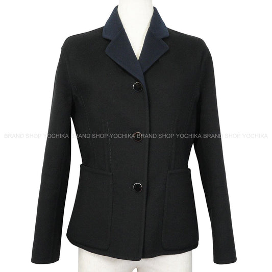 [Pre-loved] HERMES Tailored jacket Women's Long Sleeve Double-Faced Notched Lapel Bi-Color Noir (Black)/Navy Cashmere100% #38[LIKE NEW][Authentic]