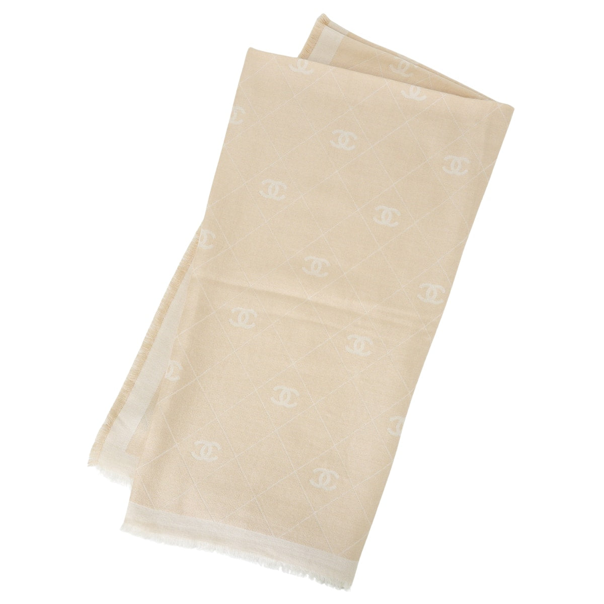 2025SS CHANEL Stall Large COCO MARK Matelasse Fringe Beige Wool/Silk/Cashmere[EXCELLENT][Authentic]