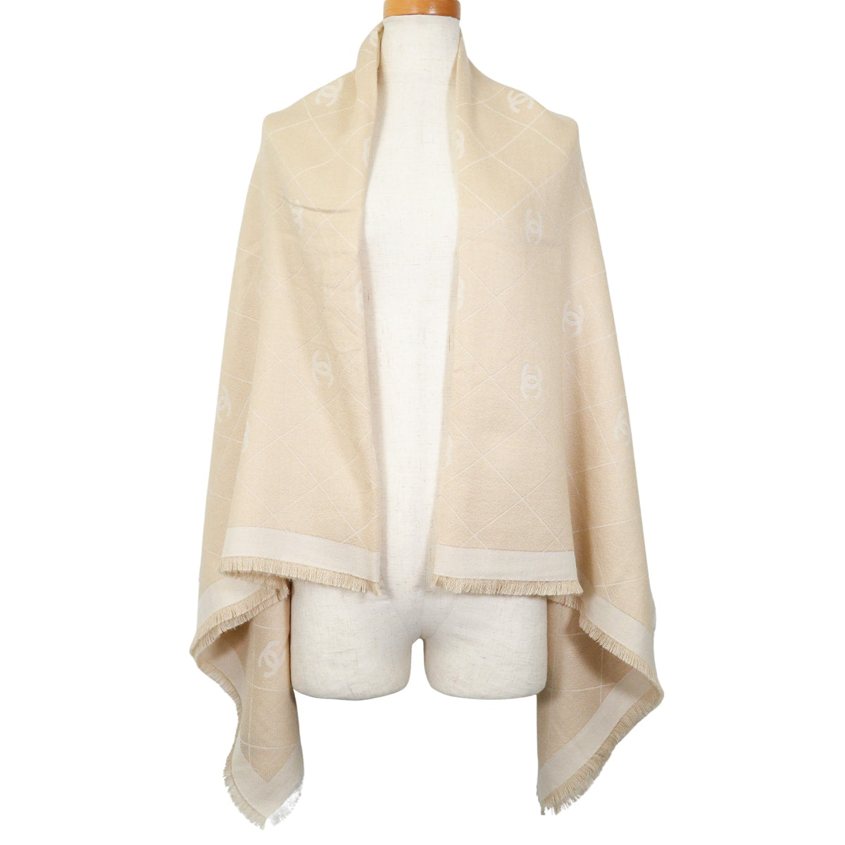 2025SS CHANEL Stall Large COCO MARK Matelasse Fringe Beige Wool/Silk/Cashmere[EXCELLENT][Authentic]