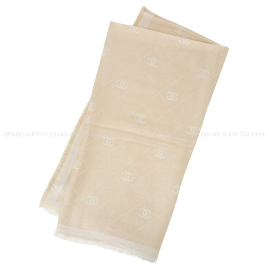 2025SS CHANEL Stall Large COCO MARK Matelasse Fringe Beige Wool/Silk/Cashmere[EXCELLENT][Authentic]
