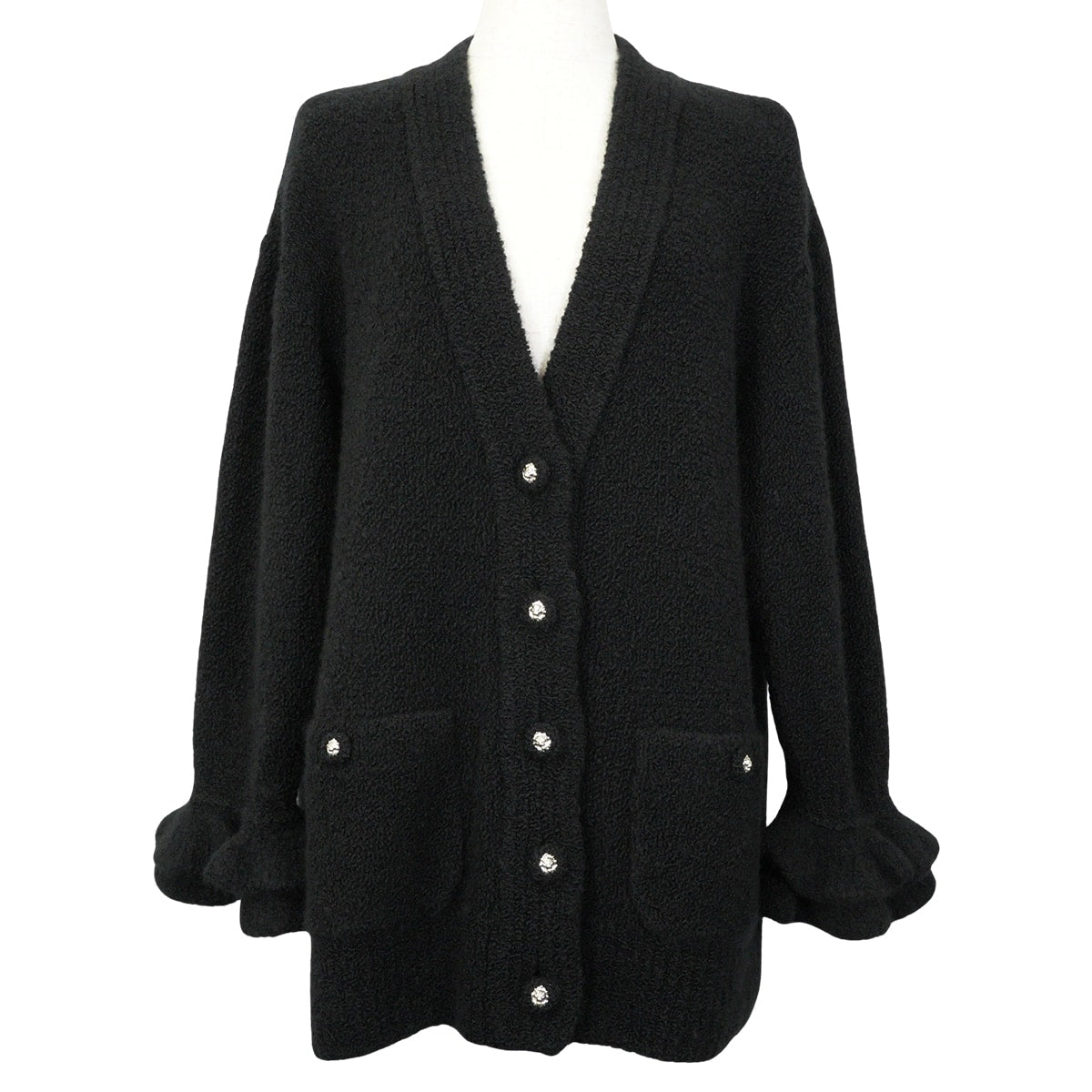 2024AW CHANEL Cardigan Lion Button Look 15 Ruffle Sleeve Noir (Black) Cashmere/Wool/Silk #38 P78396K[EXCELLENT][Authentic]