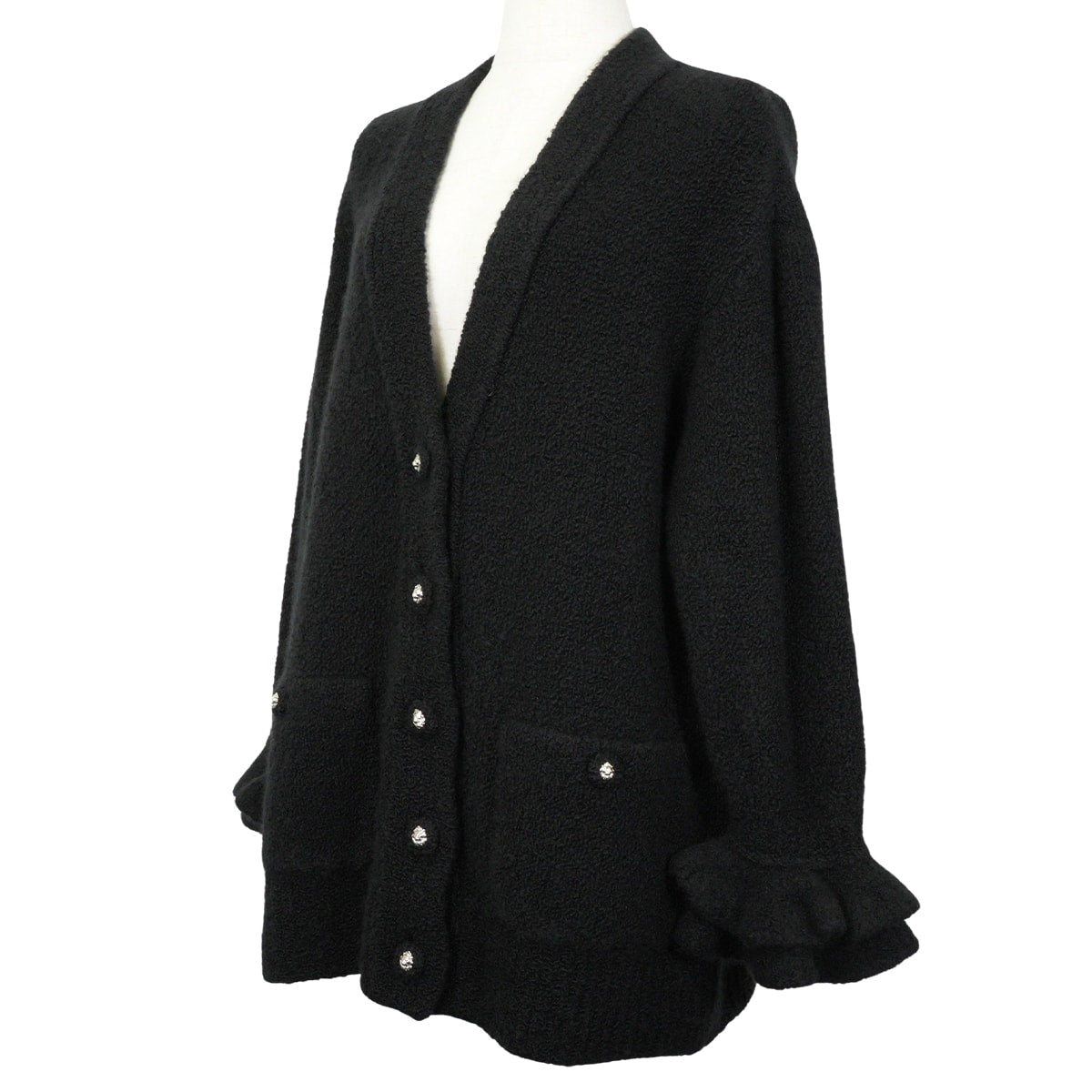 2024AW CHANEL Cardigan Lion Button Look 15 Ruffle Sleeve Noir (Black) Cashmere/Wool/Silk #38 P78396K[EXCELLENT][Authentic]
