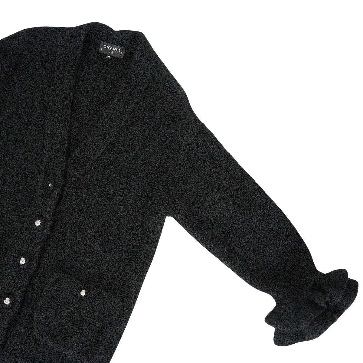 2024AW CHANEL Cardigan Lion Button Look 15 Ruffle Sleeve Noir (Black) Cashmere/Wool/Silk #38 P78396K[EXCELLENT][Authentic]