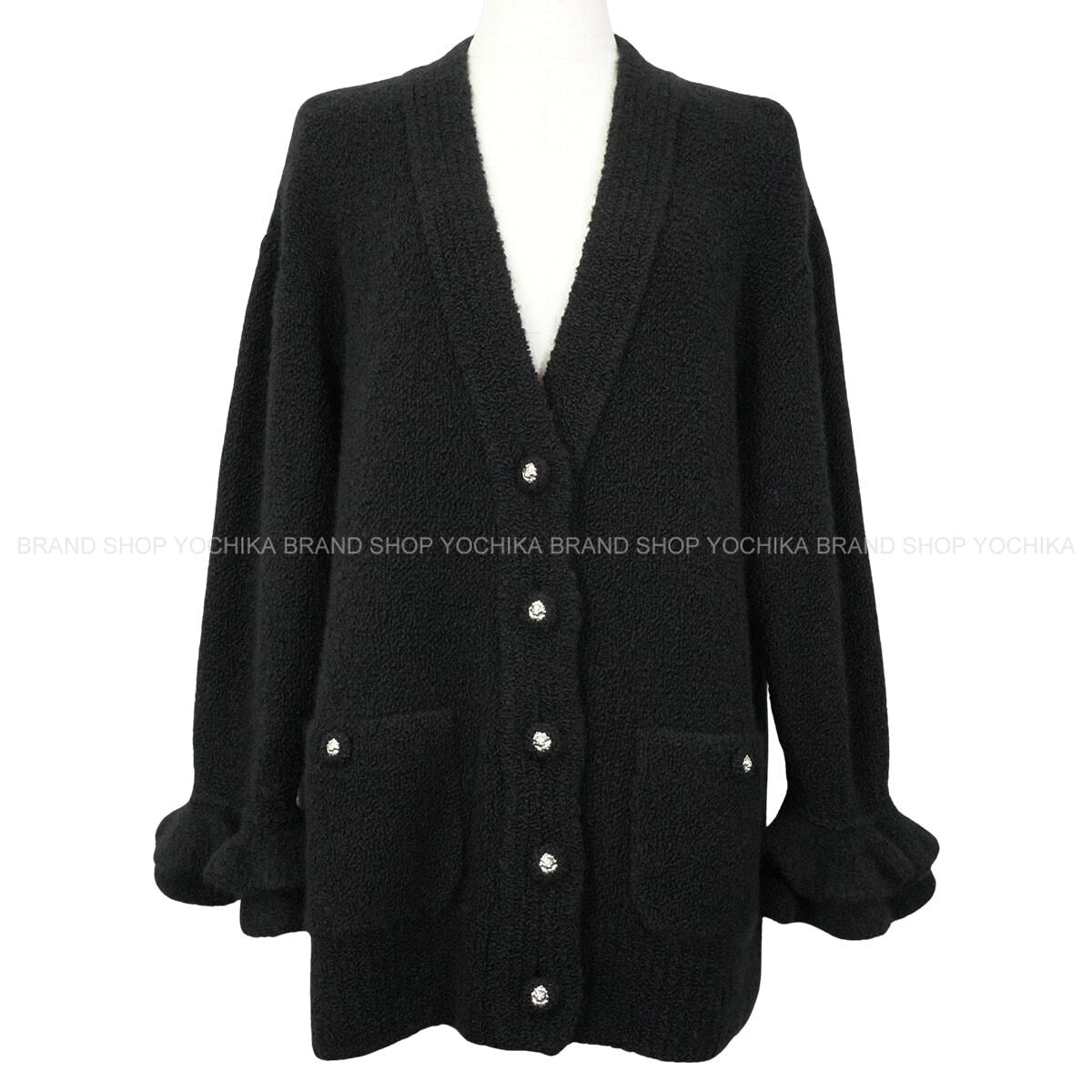 2024AW CHANEL Cardigan Lion Button Look 15 Ruffle Sleeve Noir (Black) Cashmere/Wool/Silk #38 P78396K[EXCELLENT][Authentic]