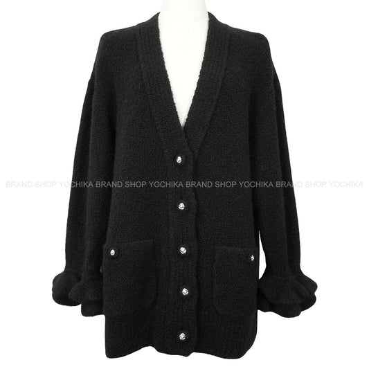 2024AW CHANEL Cardigan Lion Button Look 15 Ruffle Sleeve Noir (Black) Cashmere/Wool/Silk #38 P78396K[EXCELLENT][Authentic]