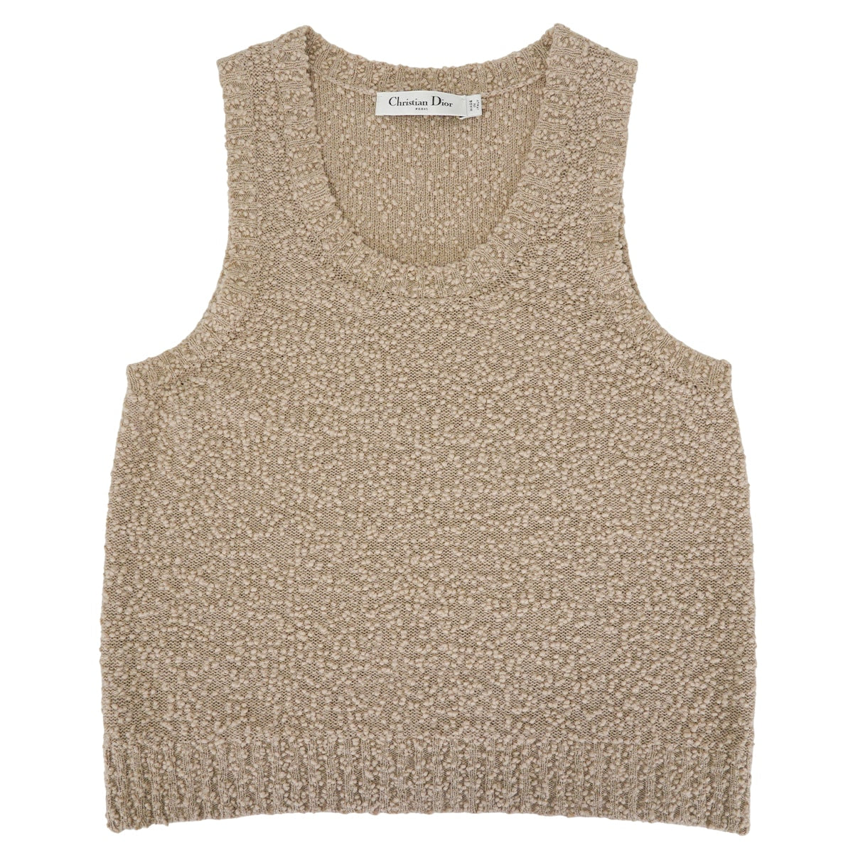 [Pre-loved] 2025SS Christian Dior Cardigan Tank Top Set Boucle Logo Pearl Buttons Beige Cotton/Wool/Nylon #38 524W05B7090[LIKE NEW][Authentic]