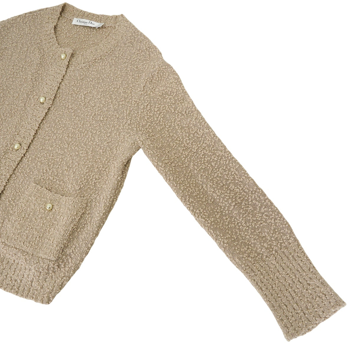 [Pre-loved] 2025SS Christian Dior Cardigan Tank Top Set Boucle Logo Pearl Buttons Beige Cotton/Wool/Nylon #38 524W05B7090[LIKE NEW][Authentic]