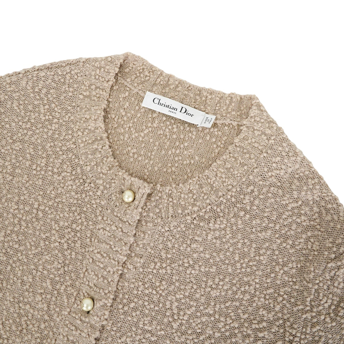 [Pre-loved] 2025SS Christian Dior Cardigan Tank Top Set Boucle Logo Pearl Buttons Beige Cotton/Wool/Nylon #38 524W05B7090[LIKE NEW][Authentic]
