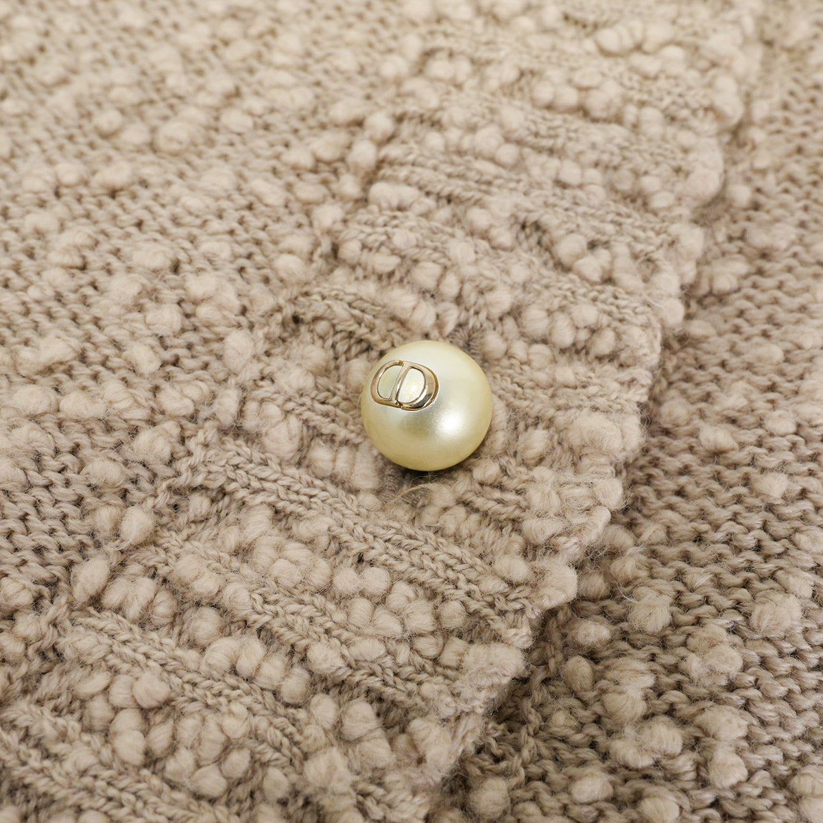 [Pre-loved] 2025SS Christian Dior Cardigan Tank Top Set Boucle Logo Pearl Buttons Beige Cotton/Wool/Nylon #38 524W05B7090[LIKE NEW][Authentic]