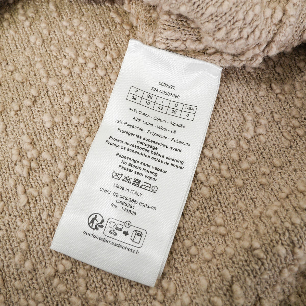 [Pre-loved] 2025SS Christian Dior Cardigan Tank Top Set Boucle Logo Pearl Buttons Beige Cotton/Wool/Nylon #38 524W05B7090[LIKE NEW][Authentic]