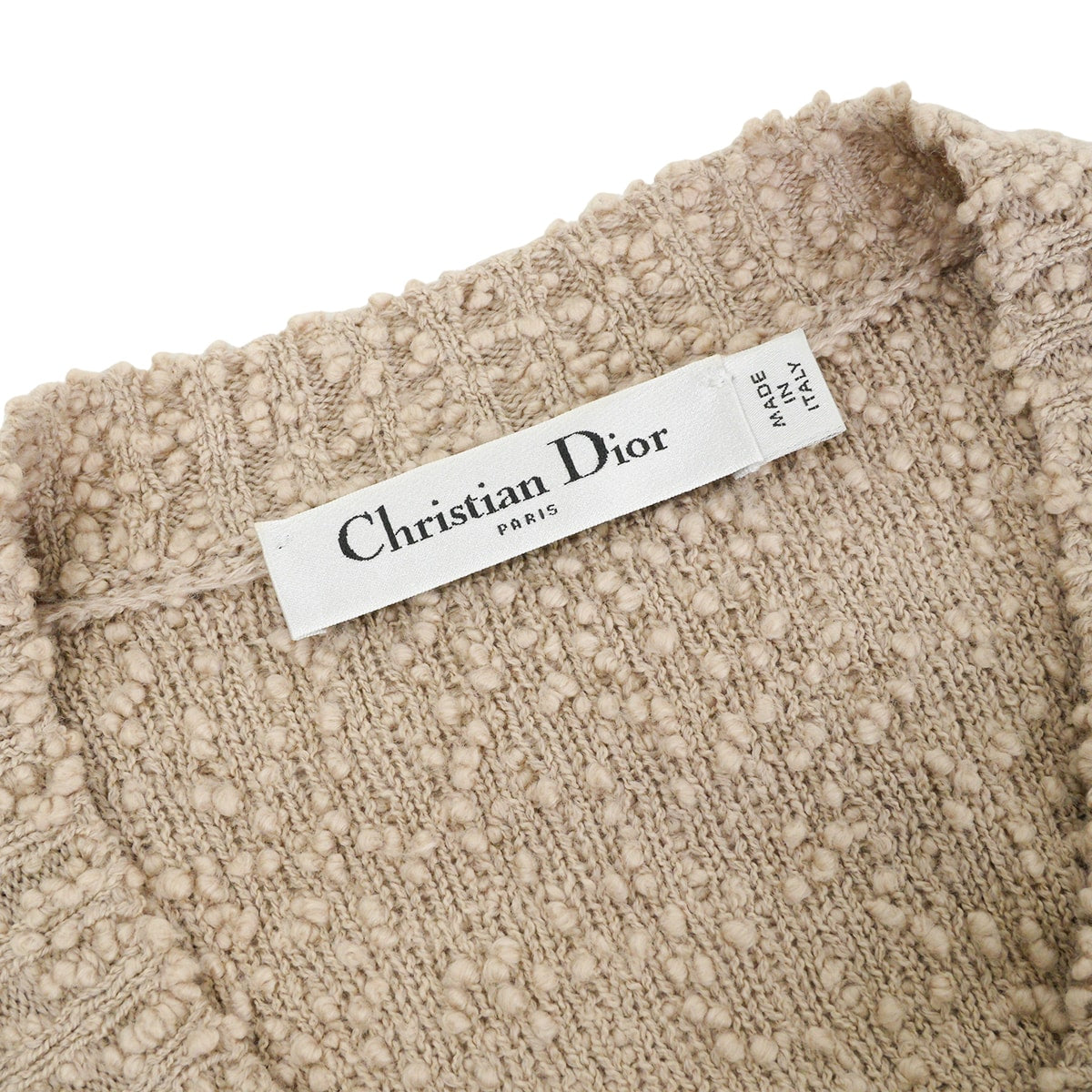 [Pre-loved] 2025SS Christian Dior Cardigan Tank Top Set Boucle Logo Pearl Buttons Beige Cotton/Wool/Nylon #38 524W05B7090[LIKE NEW][Authentic]