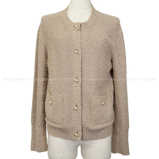 [Pre-loved] 2025SS Christian Dior Cardigan Tank Top Set Boucle Logo Pearl Buttons Beige Cotton/Wool/Nylon #38 524W05B7090[LIKE NEW][Authentic]
