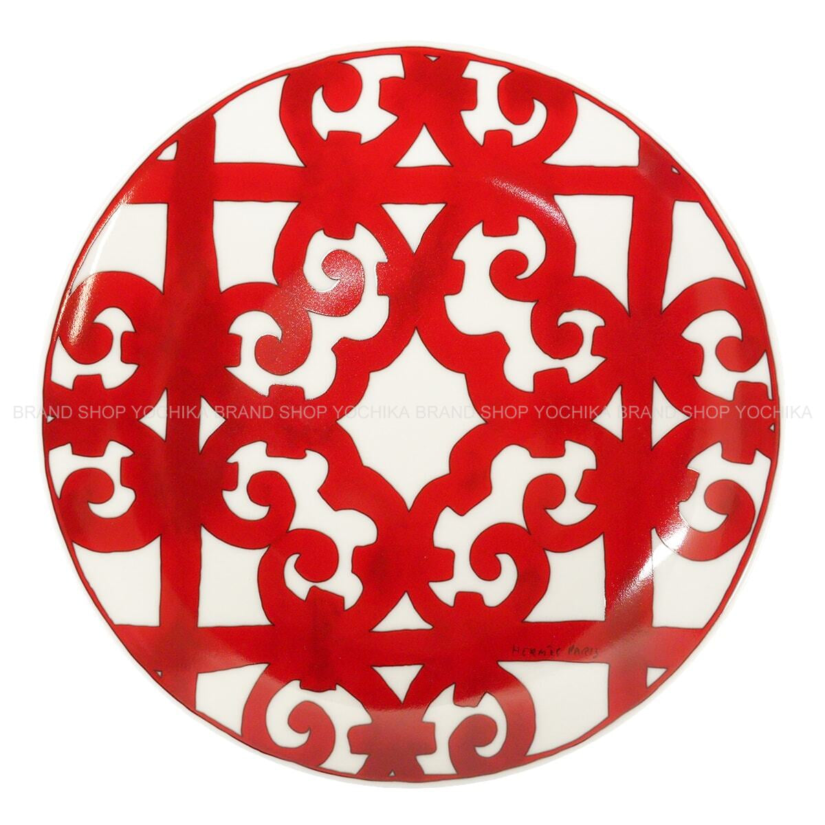 HERMES Plate Guadalquivir Dessert PlateRouge/Blanc (White) Porcelain P011007P[ALMOST NEW][Authentic]