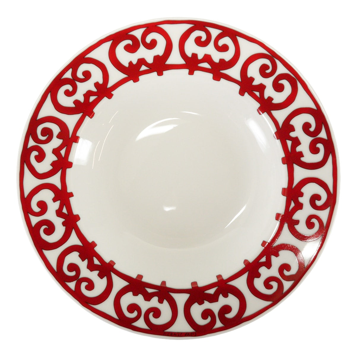 HERMES Plate Soup Plate GuadalquivirRouge/Blanc (White) Porcelain P011113P[ALMOST NEW][Authentic]