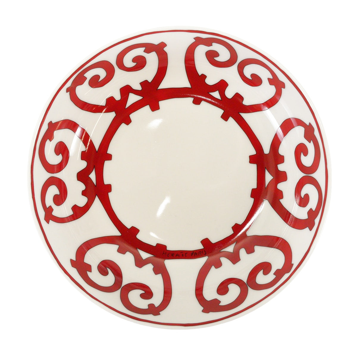 HERMES Plate Cereal Bowl GuadalquivirRouge/Blanc (White) Porcelain P011013P[ALMOST NEW][Authentic]
