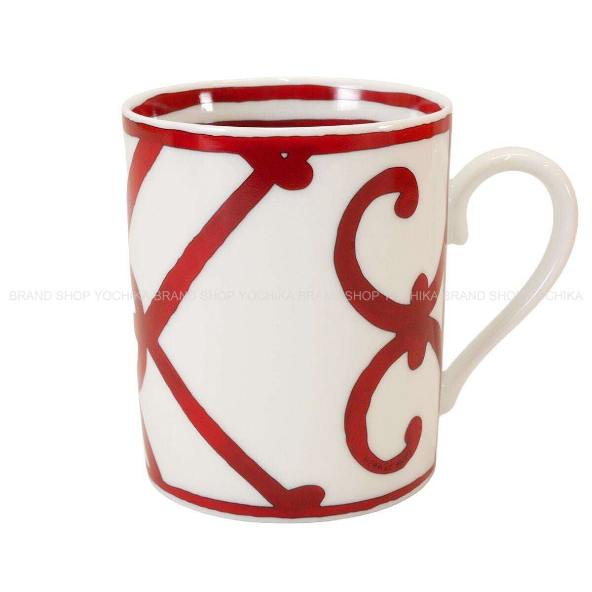 HERMES mug cup Guadalquivir No2 300ml Blanc (White)Rouge Porcelain[ALMOST NEW][Authentic]