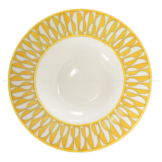 HERMES Plate Soup Plate Soleil d'HermesJaune/Blanc (White) Porcelain P046113P[ALMOST NEW][Authentic]