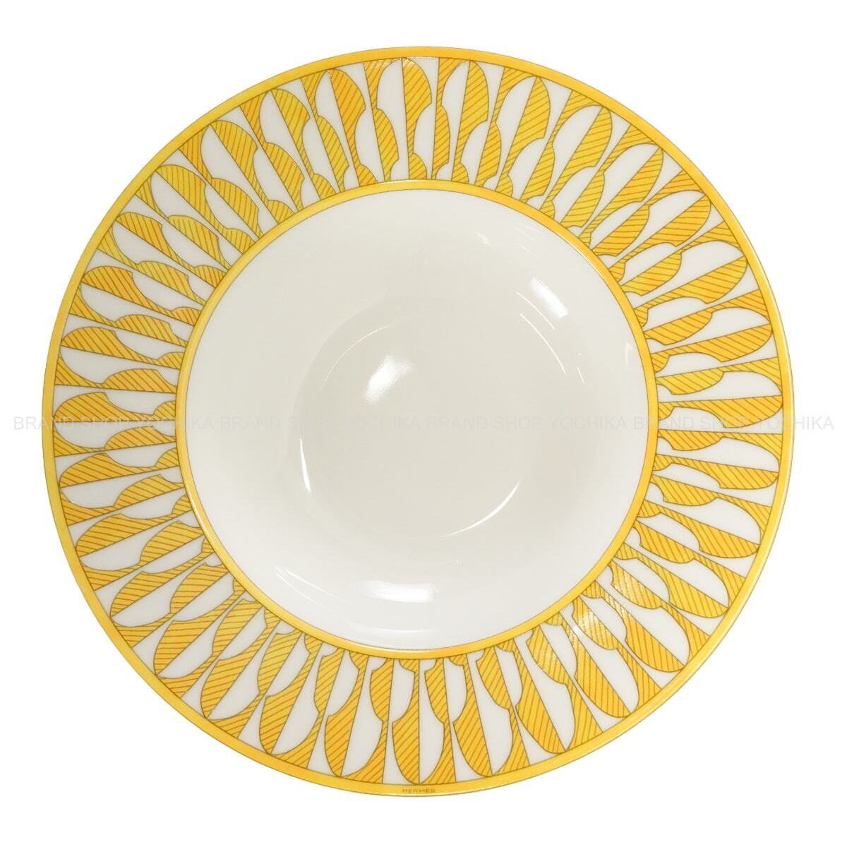 HERMES Plate Soup Plate Soleil d'HermesJaune/Blanc (White) Porcelain P046113P[ALMOST NEW][Authentic]